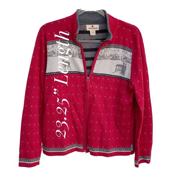 Woolrich Women’s Red Fair Isle Zip Sweater Size M Winter Knit - Picture 10 of 11